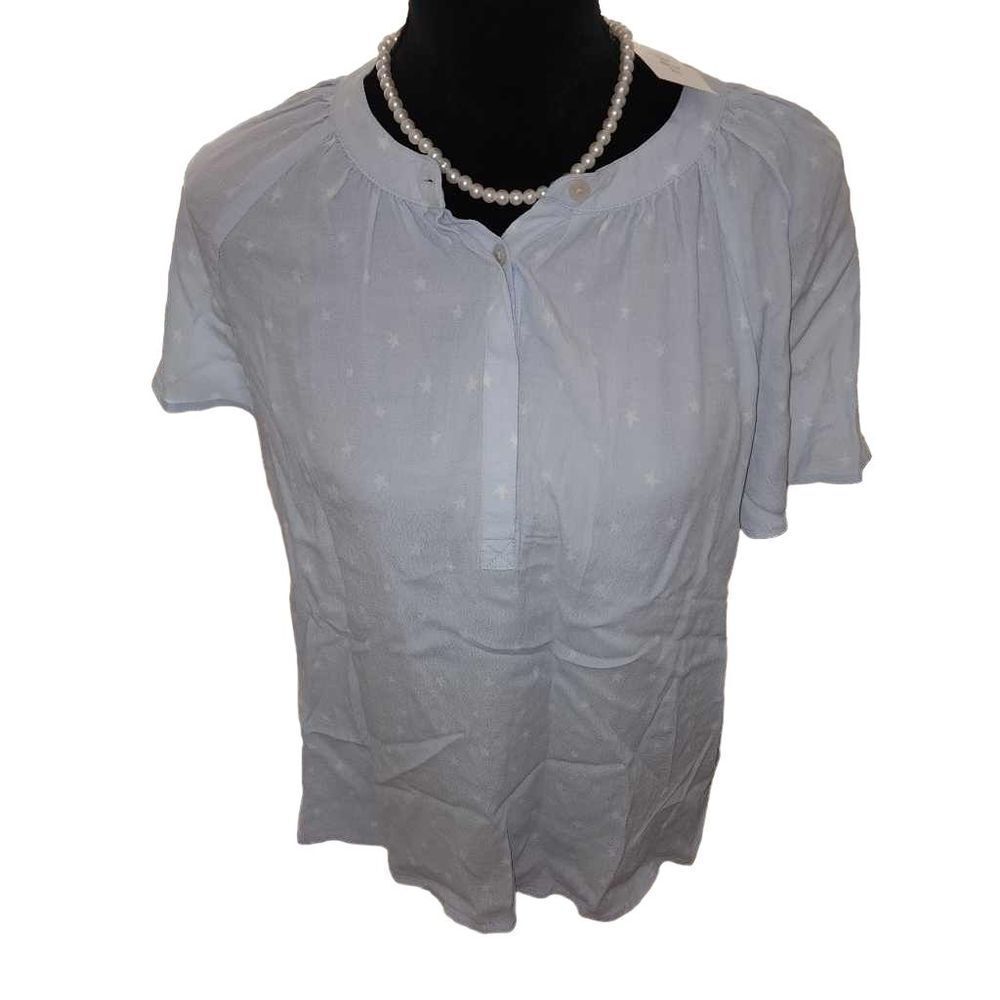 Style & Co NWT Large Powder Blue White Star Print Top